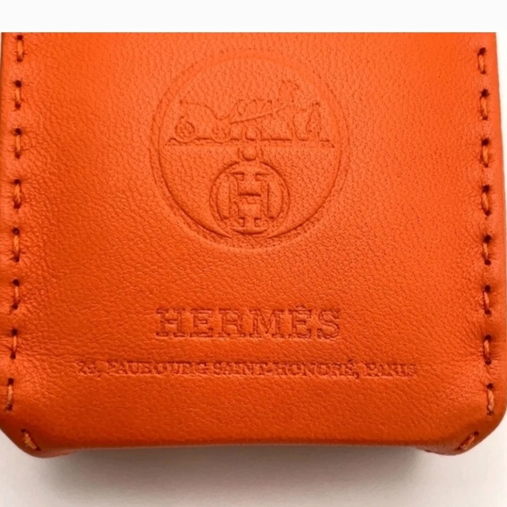 HERMÈS ORANGE LEATHER MINI POUCH BAG CHARM KEY HOLDER + BOX - Picture 12 of 12